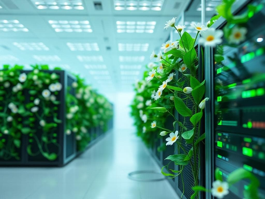 servidores con flores representando green computing
